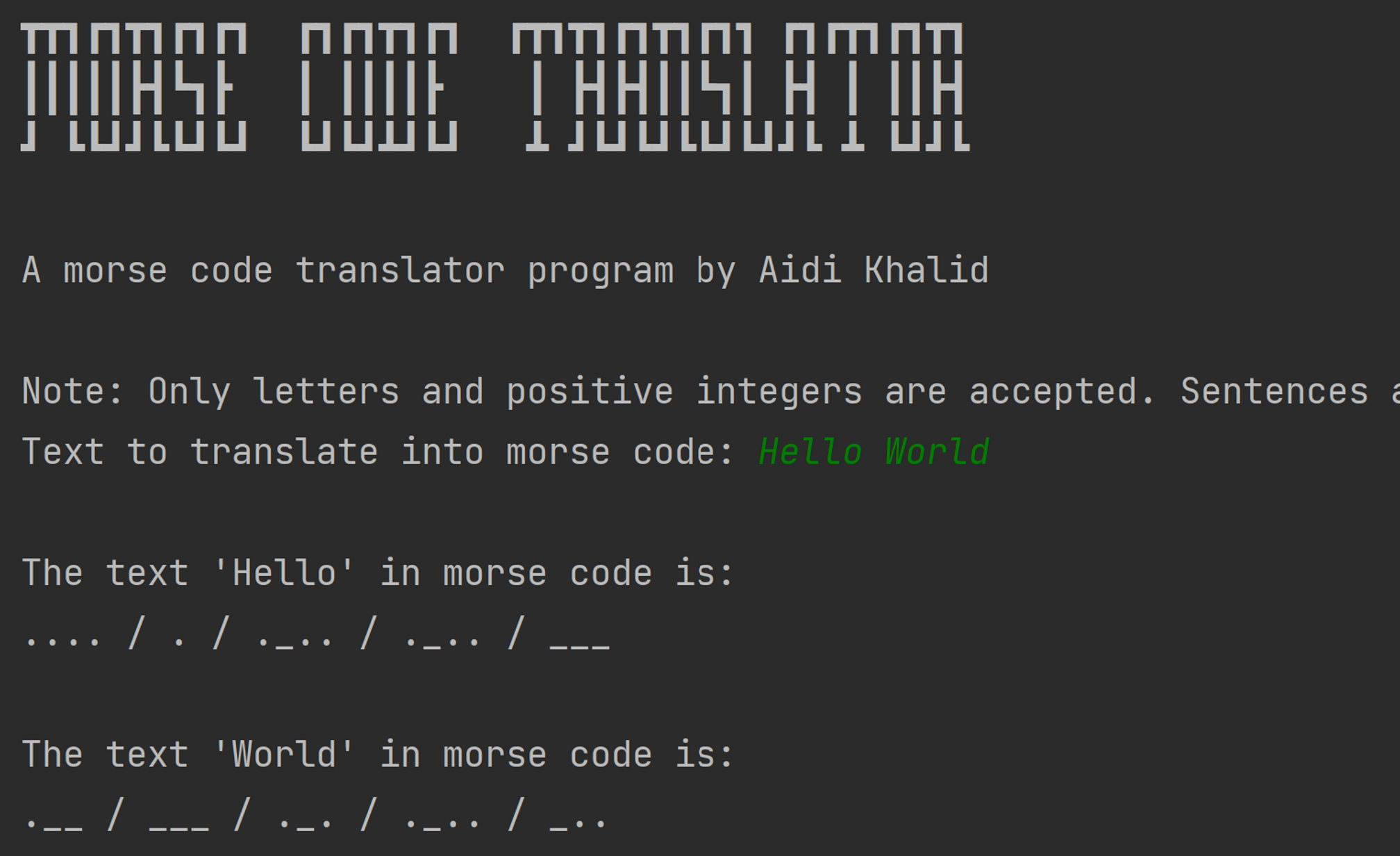 Morse Code Translator program preview